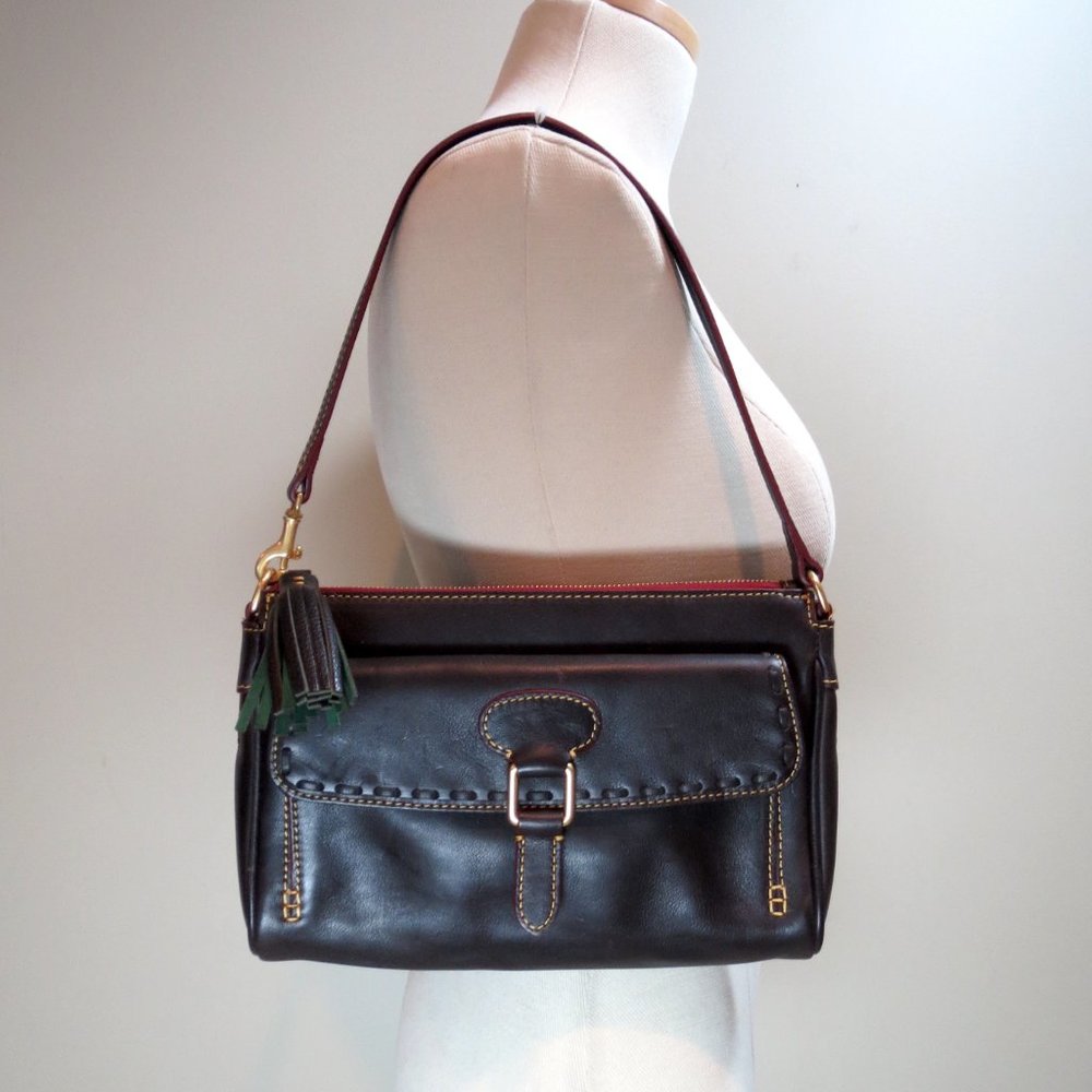 NEW Dooney & Bourke Florentine Brown Leather Medium Pocket Wristlet Clutch NWOT